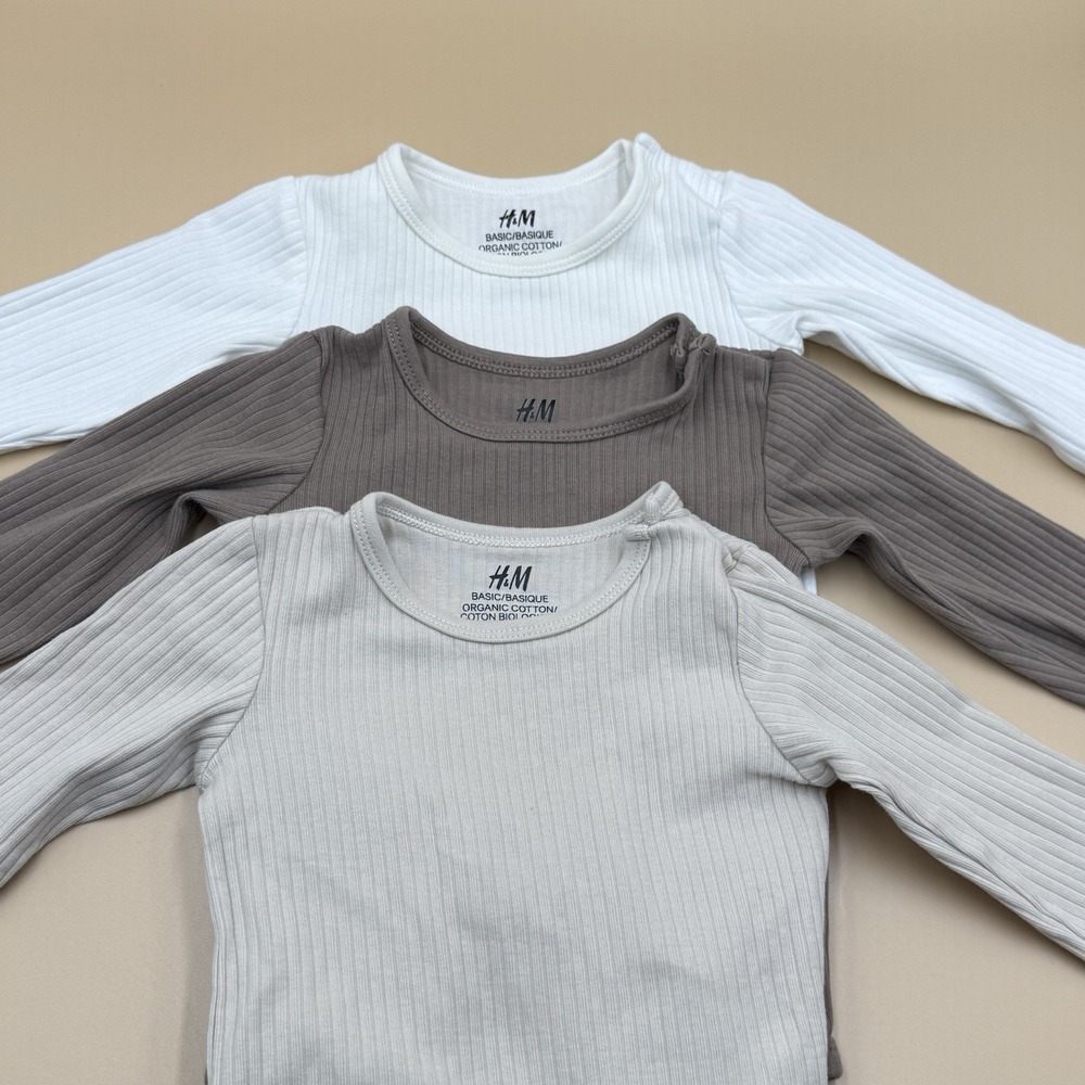 H&M Baby Rib Knit Bodysuit Size 6 Months Neutrals Basics Organic Cotton